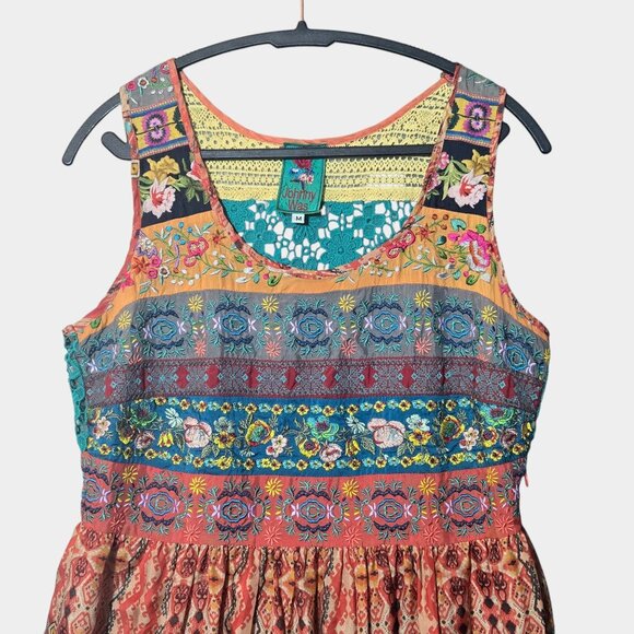 Johnny Was Womens 100% Silk Sleeveless Boho Mini Dress Crochet Back Festival M - Picture 3 of 12